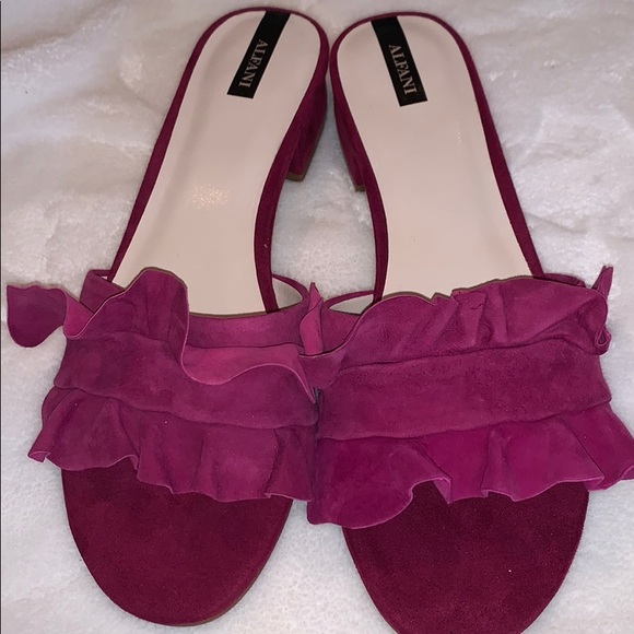 Maroon Ruffle Open Toe Mules - Picture 2 of 4
